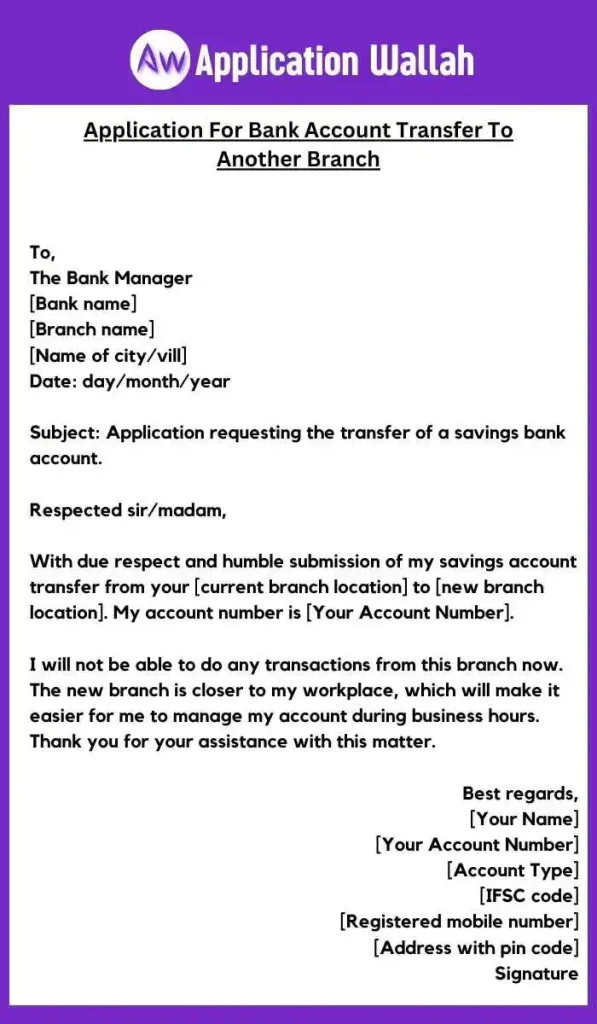 How To Write An Application For Bank Account Transfer To Another Branch