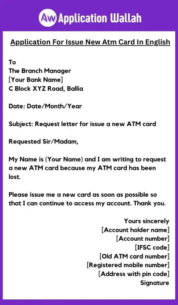 Write An Application For Issue New Atm Card