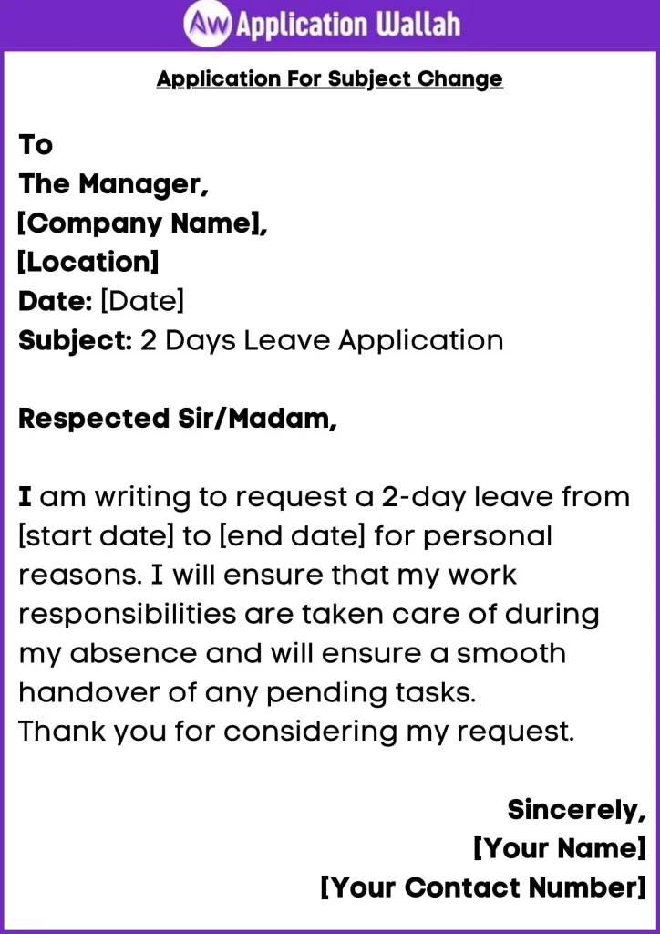 2 Days Leave Application For Office