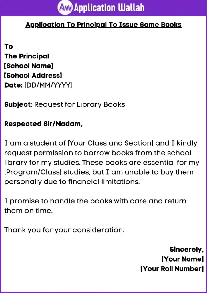 Application To Principal To Issue Some Books