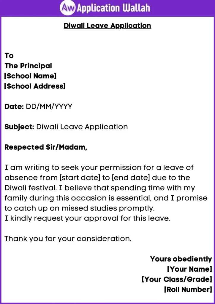 Diwali Leave Application