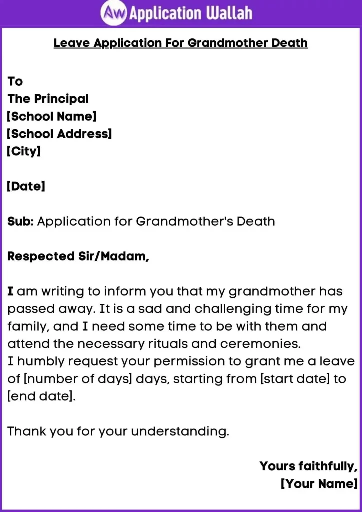 Leave Application For Grandmother Death