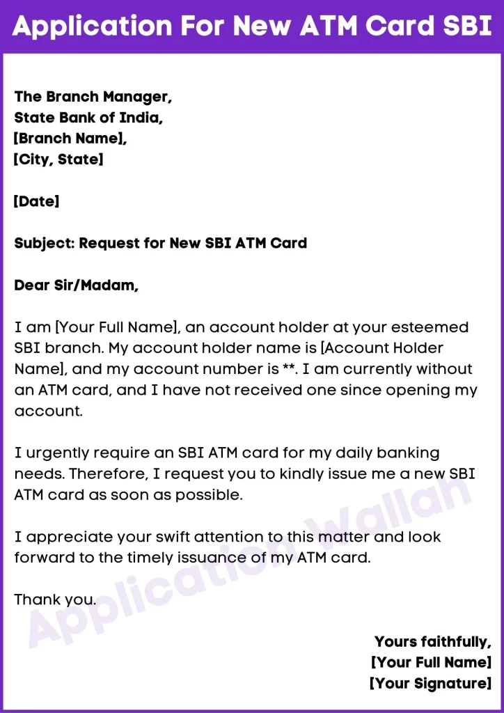 Application For New ATM Card SBI