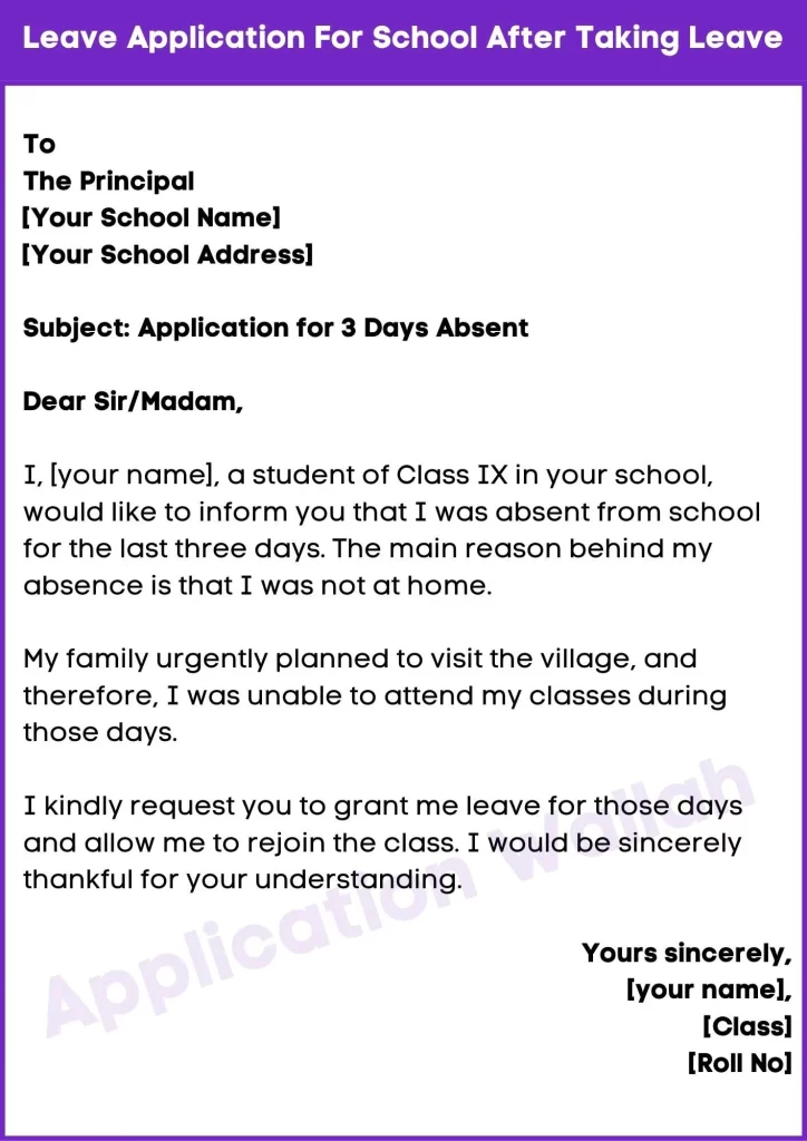 Leave Application For School After Taking Leave