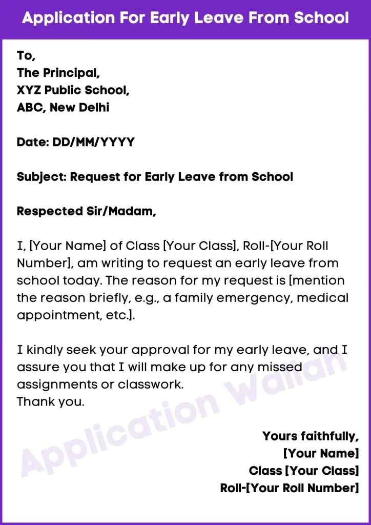 Application For Early Leave From School