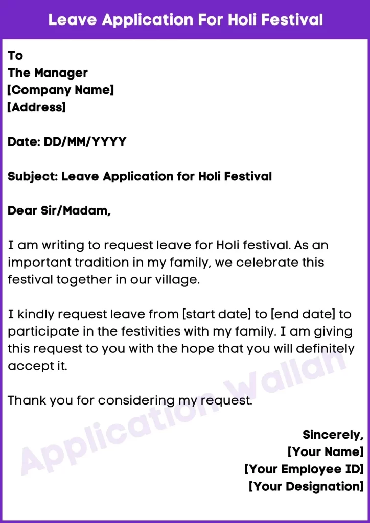 Leave Application For Holi Festival